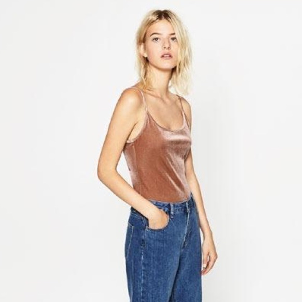 Zara Pink Velvet Mauve Bodysuit